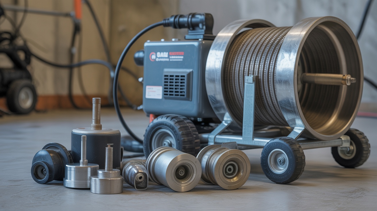 Rooter machine equipment clearing drain pipes